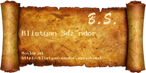 Blistyan Sándor névjegykártya